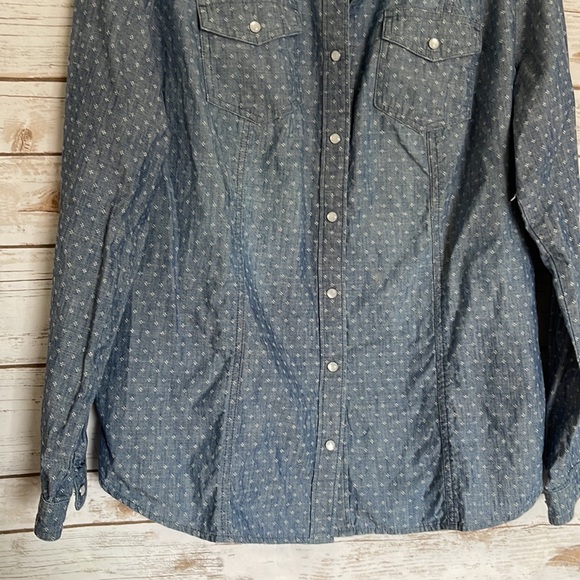 Lane Bryant • chambray denim detail print button down shirt top - Picture 2 of 4